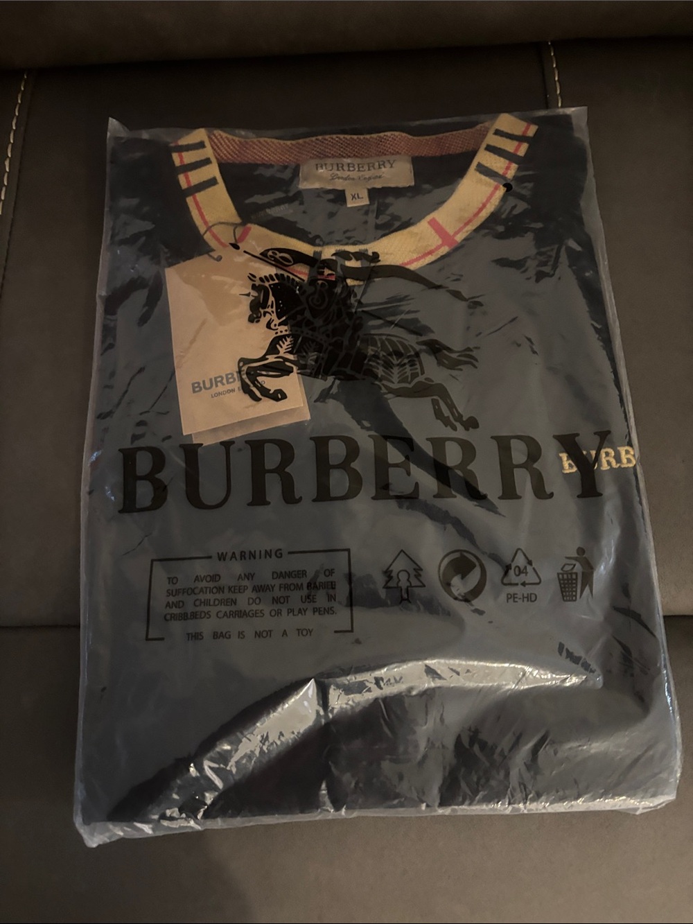 Burberry Navy Polo with Contrast Cream and Red Trim